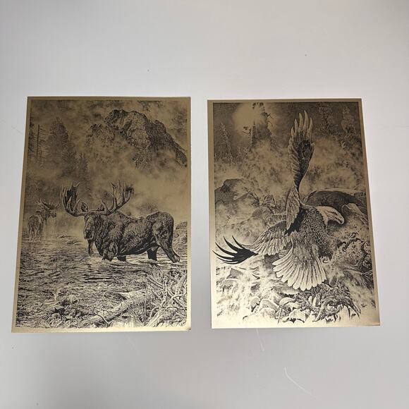 Bill O'Neil Metal Etched Lithograph Prints on Paper "Bulging Elk" "Bald Eagle" - Picture 1 of 7